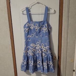 Blue Floral Embroidered Mini Dress